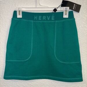 Hervé Léger Women's Mini Skirt Small Green Cotton Pocketed Designer